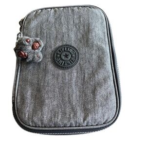 Kipling 100 Pens Case Silver Large Pencil Case Organizer w Monkey